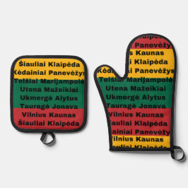 Litouwse vlag kleuren met steden ovenwant & pannenlap set