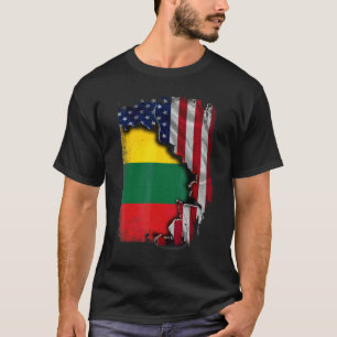 Litouwse WORTELS Half Amerikaanse Vlag Patriottisc T-shirt