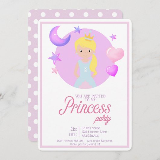 Litte Princesse Anniversaire Fête Invitation (Devant / Derrière)