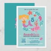 Littel Mermaid Invitation de fête d'anniversaire (Devant / Derrière)