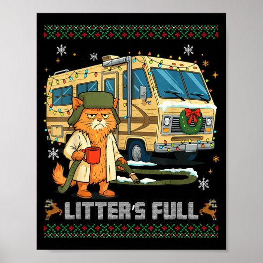 Litter's Full Funny Silly Cat Holding Coffee Meme  Poster (Voorkant)