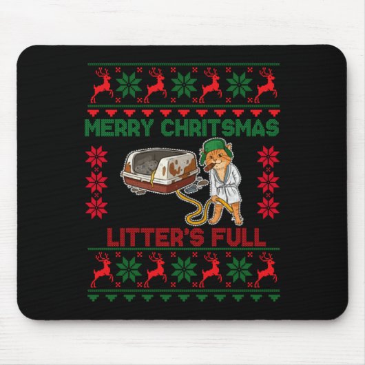 Litter's Full Merry Christmas Funny Cat Lover Ugly Muismat (Voorkant)