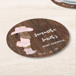 Little AA Cowgirl Western Baby shower Ronde Pape Kartonnen Onderzetter