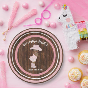 Little AA Cowgirl Western Roze Baby shower Papieren Bordje