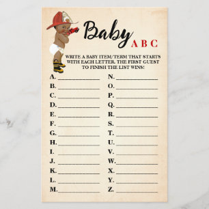 Little AA Fireman Baby ABC Baby shower Game Kaart