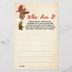 Little AA Fireman Wie ben ik Baby shower Game Kaar Flyer