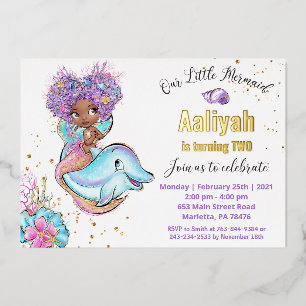 Little Afroamerican Mermaid Birthday Real Folie Uitnodiging