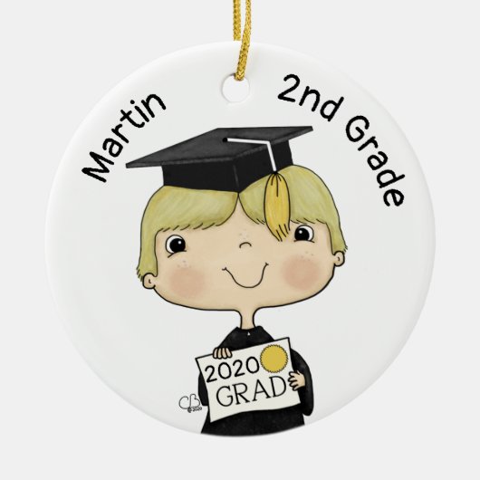 Little Afstuderen Boy Blond Hair Keramisch Ornament (Voorkant)