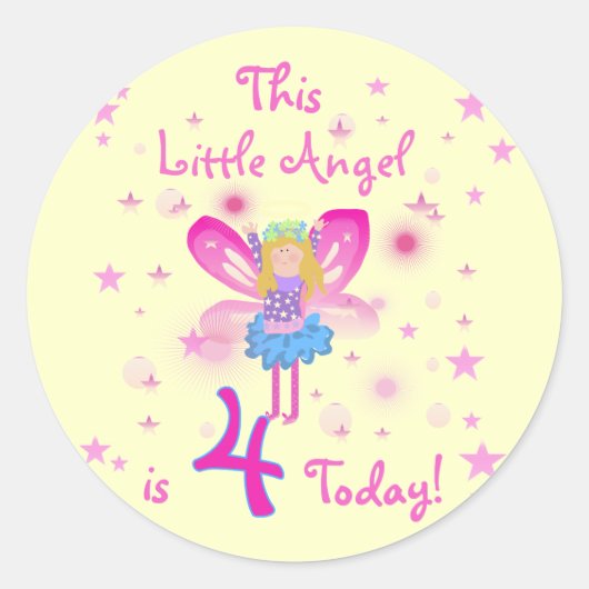 Little Angel 4th Verjaardag T-shirts en geschenken Ronde Sticker (Voorkant)