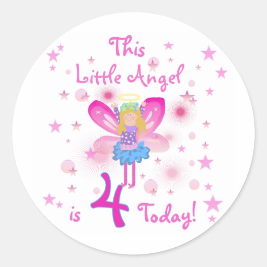 Little Angel 4th Verjaardag T-shirts en geschenken Ronde Sticker (Voorkant)