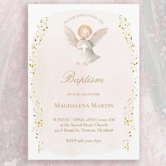 little angel baby girl | Baptism Invitation