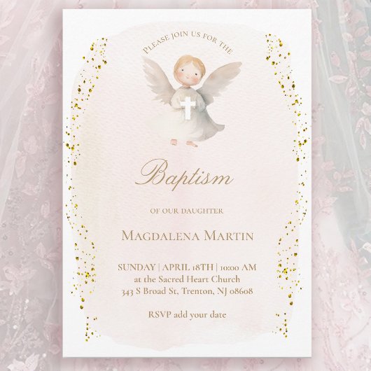 little angel baby girl | Baptism Invitation Kaart