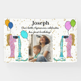 Little Aquarius 1st Birthday Gold Flake & Balloons Spandoek