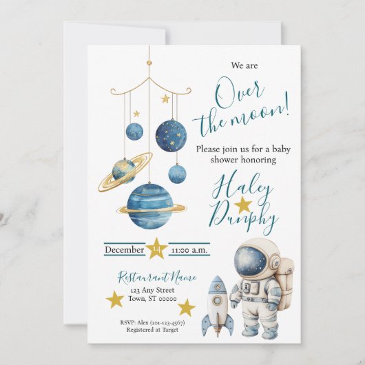 Little Astronaut Baby Shower Invitation (Devant)