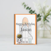 Little Astronaut & Spaceship Birthday Briefkaart (Staand voorkant)
