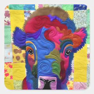 Little Baby Bison Quilt like Design Vierkante Sticker