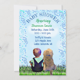 Little Baby Boy en zijn Dog Baby shower Invitation Kaart