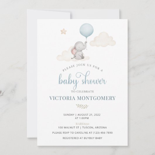 Little Baby Elephant Baby Shower Invitation (Devant)
