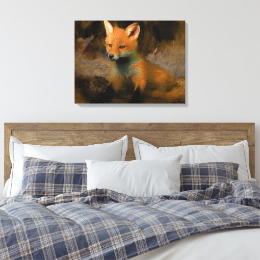 Little Baby Fox Cub Portret Canvas Afdruk (Insitu (Slaapkamer))