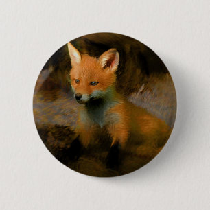 Little Baby Fox Cub Portret Ronde Button 5,7 Cm
