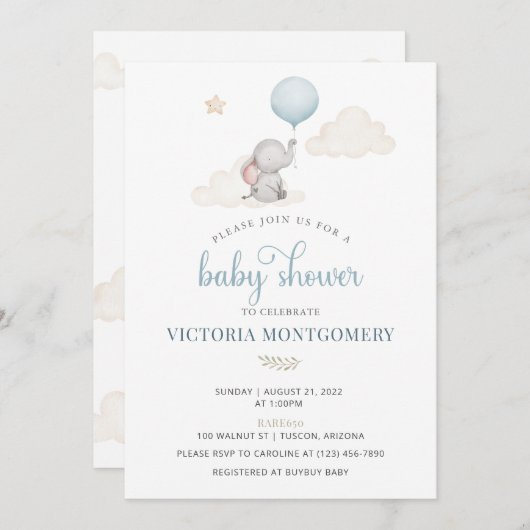 Little Baby Olifant Baby Shower Uitnodiging (Voorkant / Achterkant)