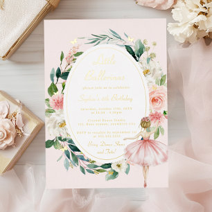 Little Ballerina Gold Butterfly Kids Verjaardag Folie Uitnodiging