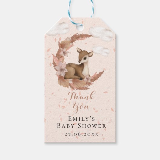 Little Bambi met Flowers Crescent Moon & Clouds Cadeaulabel (Voorkant)