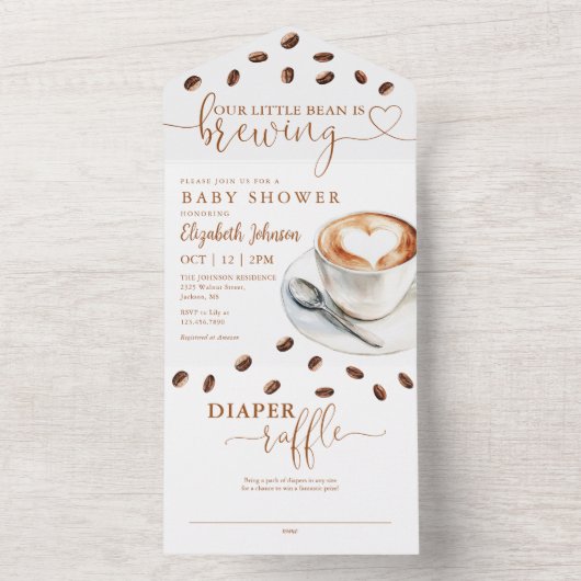 Little Bean Brewing Coffee Baby Shower All In One Uitnodiging (Binnen)