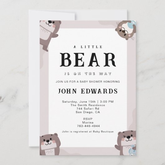 Little Bear Baby Shower Invitation Design (Devant)