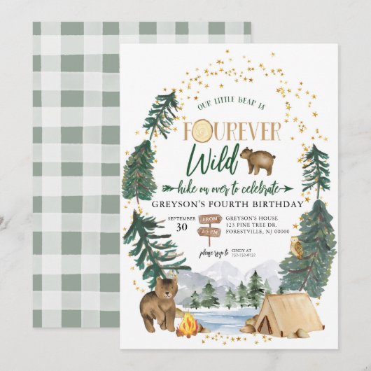 Little Bear est Fourever Wild Birthday Invitation (Devant / Derrière)