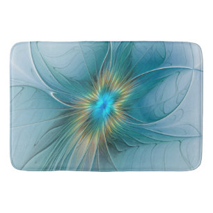 Little Beauty Modern Blue Gold Fractal Art Flower Badmat