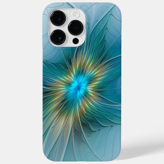 Little Beauty Modern Blue Gold Fractal Art Flower Case-Mate iPhone Case (Achterkant)
