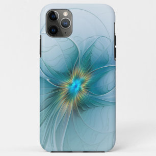 Little Beauty Modern Blue Gold Fractal Art Flower iPhone 11 Pro Max Hoesje