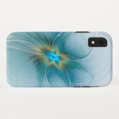 Little Beauty Modern Blue Gold Fractal Art Flower Case-Mate iPhone Case (Achterkant (horizontaal))