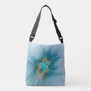 Little Beauty Modern Blue Gold Fractal Art Flower Crossbody Tas