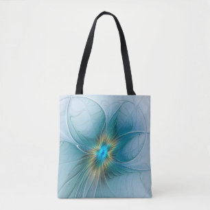 Little Beauty Modern Blue Gold Fractal Art Flower Draagtas