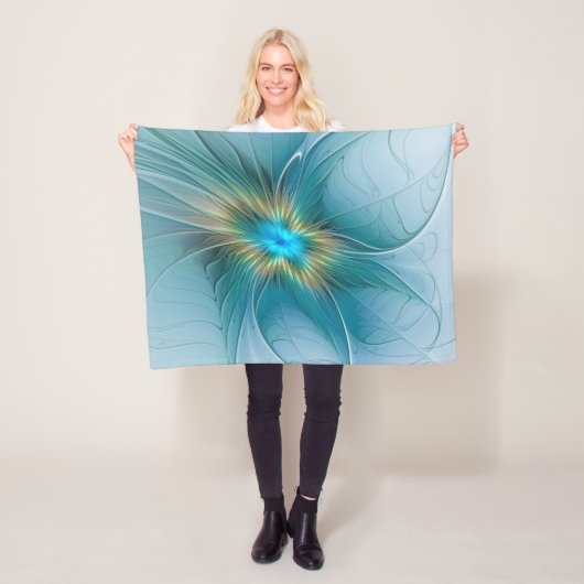 Little Beauty Modern Blue Gold Fractal Art Flower Fleece Deken (In situ)