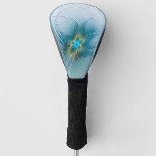 Little Beauty Modern Blue Gold Fractal Art Flower Golfheadcover
