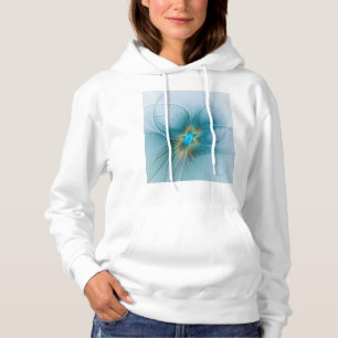 Little Beauty Modern Blue Gold Fractal Art Flower Hoodie