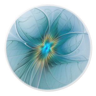 Little Beauty Modern Blue Gold Fractal Art Flower Keramische Knop