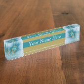 Little Beauty Modern Blue Gold Fractal Art Flower Naambordje (Zijkant)