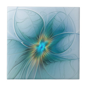 Little Beauty Modern Blue Gold Fractal Art Flower Tegeltje