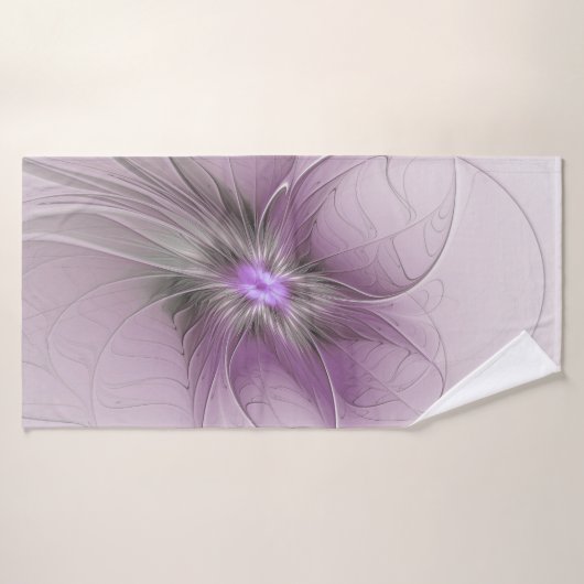 Little Beauty Modern Mauve Gray Fractal Art Flower Badhanddoek (Badhanddoek)