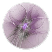 Little Beauty Modern Mauve Grijs Fractal Art Flowe Keramische Knop (Voorkant)