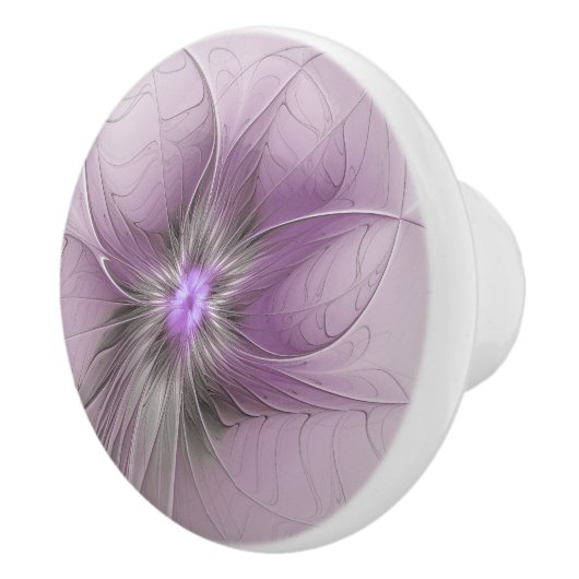 Little Beauty Modern Mauve Grijs Fractal Art Flowe Keramische Knop (Rechts)