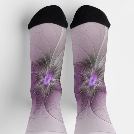 Little Beauty Modern Mauve Grijs Fractal Art Flowe Sokken (Top)