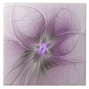 Little Beauty Modern Mauve Grijs Fractal Art Flowe Tegeltje