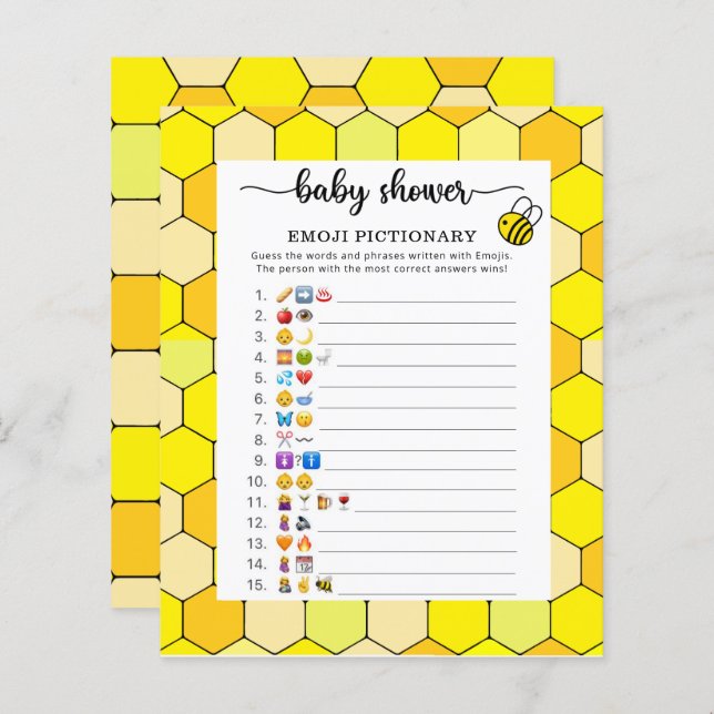 Little Bee Baby shower emoji pictionary game (Voorkant / Achterkant)