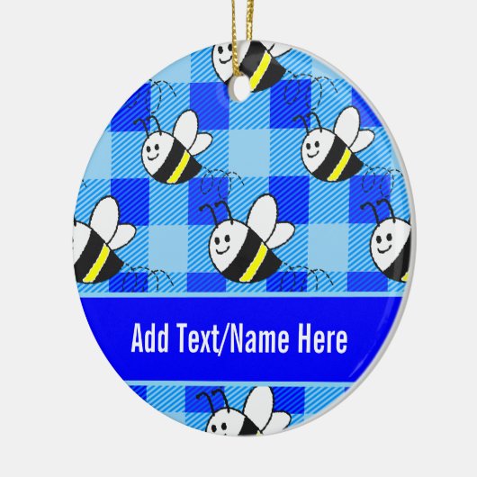 Little Bee Blue Plaid Pattern Aangepaste naam Keramisch Ornament (Links)