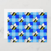 Little Bee Blue Plaid Pattern Custom Briefkaart (Voorkant / Achterkant)